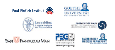 Logo Collage Organisatoren Veranstaltungen 100.Todestag Paul Ehrlich (Quelle: PEI / Leopoldina / Goethe-Universität / Georg Speyer Haus / PEG / Stadt Frankfurt am Main)