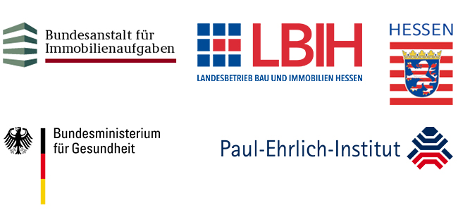 Logo-Collage BImA, LBIH, OFD Hessen, Bundesgesundheitsministerium und Paul-Ehrlich-Institut (Quelle: BImA/LIH/OFD Hessen/Bundesgesundheitsministerium/Paul-Ehrlich-Institut) Logo-Collage BImA, LBIH, OFD Hessen, Bundesgesundheitsministerium und Paul-Ehrlich-Institut (Quelle: BImA/LIH/OFD Hessen/Bundesgesundheitsministerium/Paul-Ehrlich-Institut)