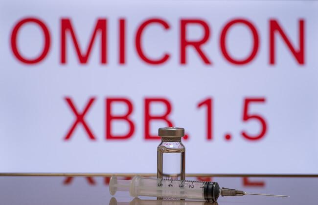 Impfstoff-Ampulle und Spritze vor Hintergrund Schriftzug Omicron XBB.1.5 (Quelle: QINQIE99/Shutterstock.com) Impfstoff-Ampulle und Spritze vor Hintergrund Schriftzug Omicron XBB.1.5 (Quelle: QINQIE99/Shutterstock.com)