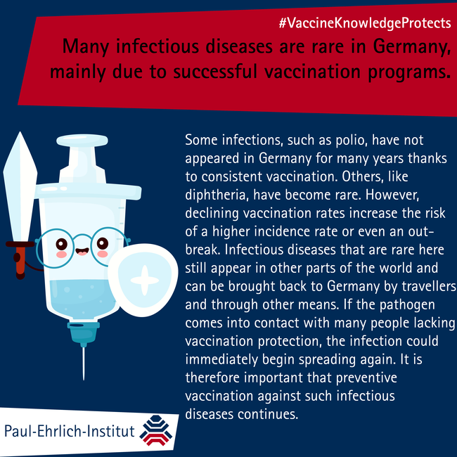 Many infectious diseases are rare in Germany, mainly due to successful vaccination programs. Many infectious diseases are rare in Germany, mainly due to successful vaccination programs.